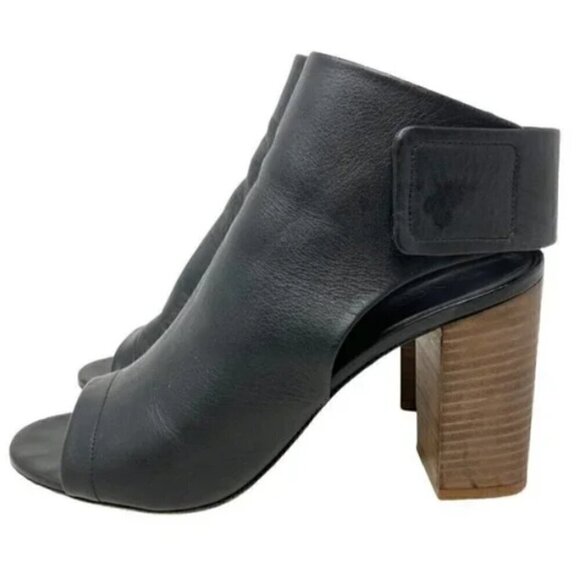 Vince Faye Black Leather Open Toe Cut Out Heel Ankle Booties - Size 8 EU 38 - Picture 3 of 9